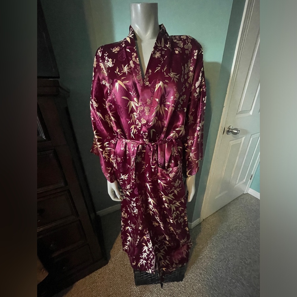 100% SILK Cherry Blossom and Bamboo Kimono Robe- STUNNING! 🔥
